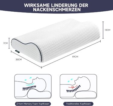 Подушка для підтримки шиї Z-hom, піна з ефектом пам'яті, ергономічна, подушка проти хропіння, знімний чохол (49x36x7/10 см)