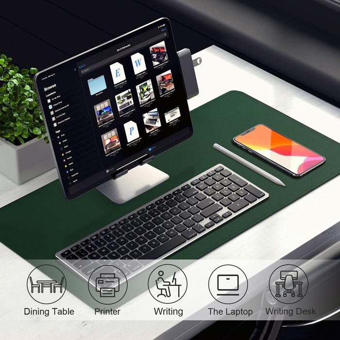 Велика двостороння шкіряна підкладка на стіл 120x60 см — водонепроникний захисний килимок для письма та малювання з замшею, темно-зелений