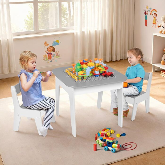 Дитячий стіл та стільці Clevich - комплект для дитячої кімнати (сірий), з місцем для зберігання та дошкою для малювання