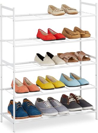 Підставка для взуття Relaxdays, металева, 5 рівнів, штабельна, розширювана, HBT 90x70x26 см, 15 пар взуття, біла