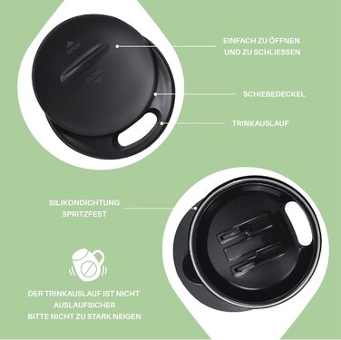 Кружка для кави та чаю Ideus 470 мл з нержавіючої сталі, подвійні стінки, ізольована, з неслизьким ручним тримачем та кришкою-модулем, великий об'єм, колір: трав'яний зелений