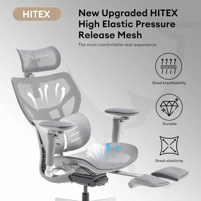 Крісло офісне MUSSO X700 з GlideTrack-підтримкою попереку, 6D-підлокітниками, 4D-підголівником, колісним основанням та підставкою для ніг – інтелектуальний комфорт для роботи, навчання та геймінгу (темно-сірий)