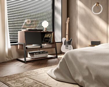 Стіл для програвача FITUEYES DESIGN з дерева, велика тумба Hi-Fi з висувною дверцятами, полиця для 120 платівок, вантажопідйомність 50 кг, серія Eiffel