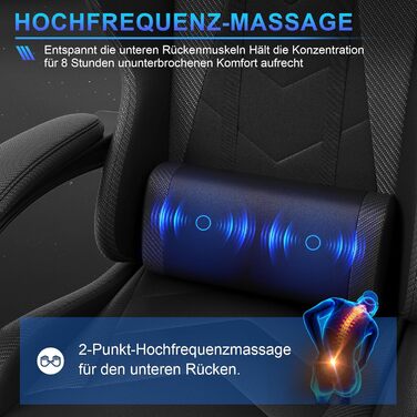 Ігровий крісло JUMMICO з масажем, ергономічний офісний крісло з підголовником для попереку, регульована спинка 90-135°, підставка для ніг, чорний, до 150 кг