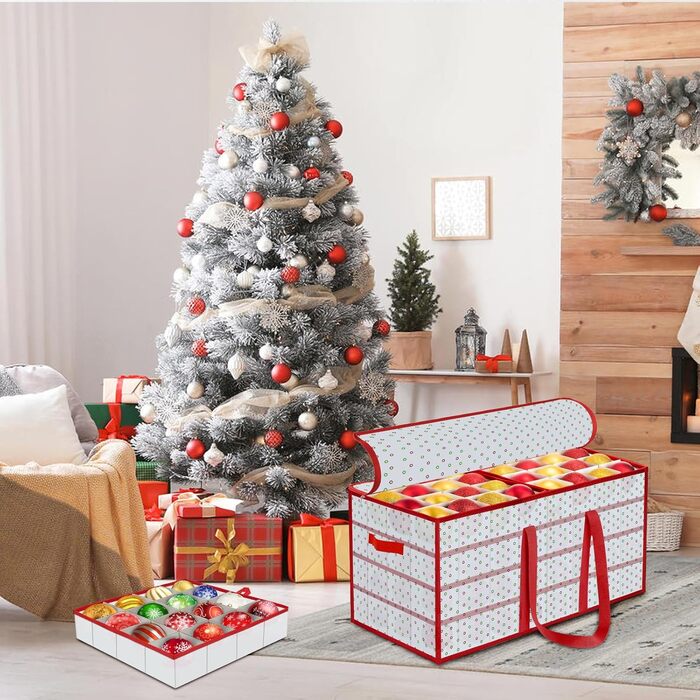 Коробка для прикрас на ялинку, органайзер для новорічних кулі, 4 рівня, 64 кулі, з ручками, 34x34x34 см