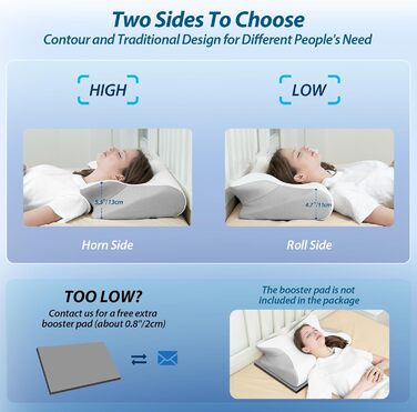 Ортопедична подушка для шиї HOMCA з Memory Foam, 2 в 1, з 3D охолодженням, 60x13/11x40 см, сіра