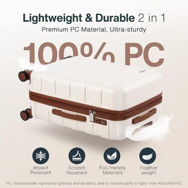 Набір дорожніх валіз Koffer Hartschale (20 та 24 дюйми), розширюваний пластиковий кейс із полікарбонату (PC), TSA-замком та колесами, білий колір, 2 шт.