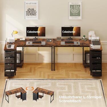 Комп'ютерний стіл кутовий Coleshome 120x70 см з 4 висувними ящиками, для офісу, кабінету, спальні, вінтажний коричневий