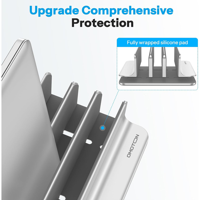 Підставка для ноутбука OMOTON 3 в 1, алюміній, регульована, до 17.3 дюйма, сумісна з MacBook, Android, срібна