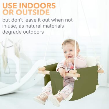 Дитяча гойдалка Cateam з дерева для дому та саду. Безпечна гойдалка для малюків від 12 місяців, різні кольори (зелений).