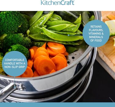 Набір каструль KitchenCraft 3 яруси, індукційний, нержавіюча сталь, 16 см, срібло, в подарунковій коробці