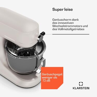 Кухонна машина Klarstein Chiara 1600W з чашею 5L з нержавіючої сталі, 12 швидкостей, LCD-сенсорний дисплей, тиха робота ≤72 dB, набір для випічки, що підходить для миття в посудомийній машині, корпус з алюмінію методом лиття під тиском
