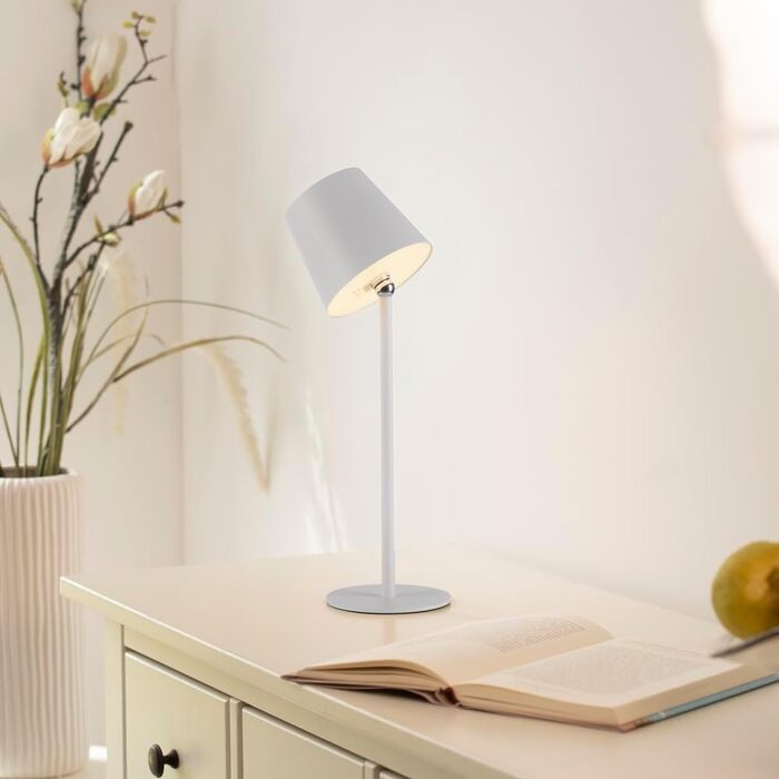 LED настільна лампа SellTec на акумуляторі, USB, біла, диммувана, IP54 для саду, кемпінгу, балкону або тераси