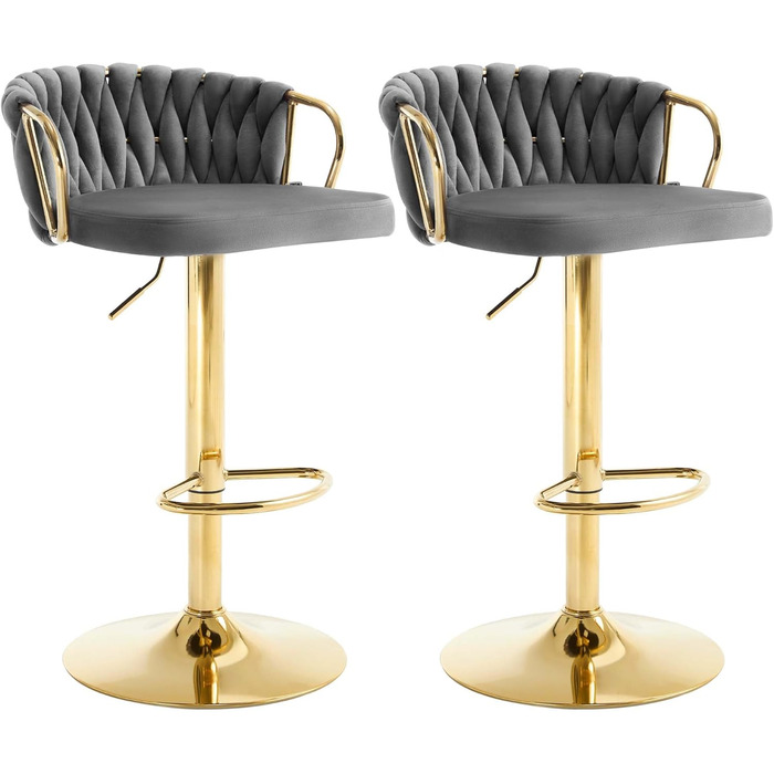 Барні стільці WOLTU 2 шт. - регульована висота, обертання 360°, з плетінням на спинці, з підніжкою, темно-сірий, BH426dgr-2