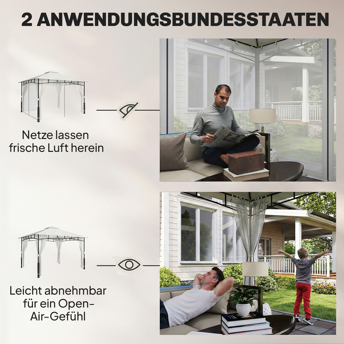 Павільйон садовий, 3x3,6 м, водовідштовхувальний, стабільний, з москітною сіткою та подвійним дахом, для саду, тераси, чорного кольору