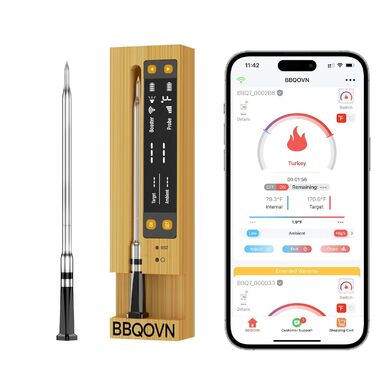 Термометр для м'яса WLAN Sub-1G з необмеженим радіусом дії, цифровою Smart-базою та 7 NIST-сертифікованими сенсорами – моніторинг температури навколишнього середовища для BBQ, гриля, духовки та Smoker (1, фіолетовий, маленький)