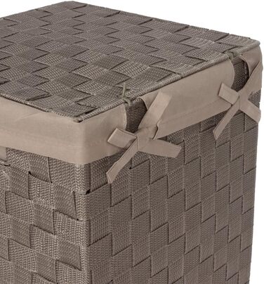 Кошик для білизни RAN6891 Stan з кришкою, ручками, плетіння, металевий каркас, знімний вкладиш з льону, 30 x 30 x 50 см, Бежевий, Коричневий