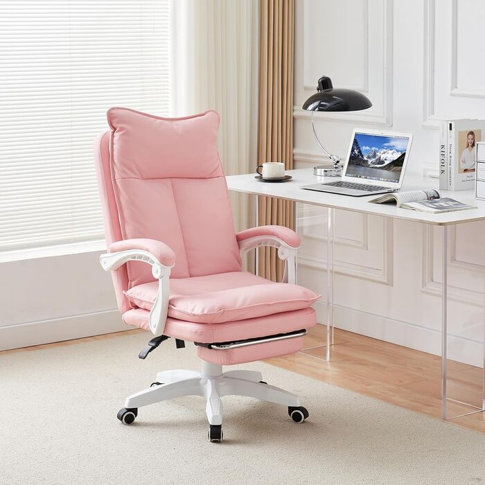 Офісне крісло TUKAILAI: ергономічне, з регулюванням висоти, підлокітники, підставка для ніг, рожеве