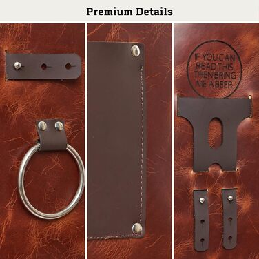 Фартух для гриля зі шкіри з тримачем для пива, BBQ Pitmaster – міцний, з кишенями, регульовані лямки (коричнева шкіра)