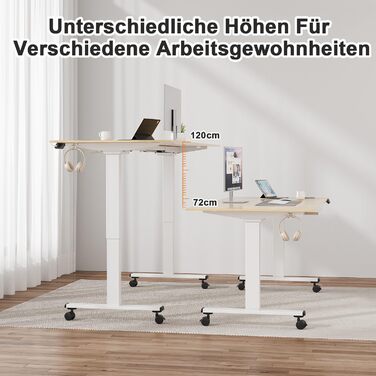 Регульований стіл JUMMICO з міцним підйомним механізмом (2 мотори, 3 пам'яті) 100x140 см, білий