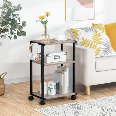 HOOBRO Стіл для принтера з 3 ящиками, регульована висота, на колесах, 42 x 28 x 64 см, для офісу, сканера, копіювального апарату, принтера