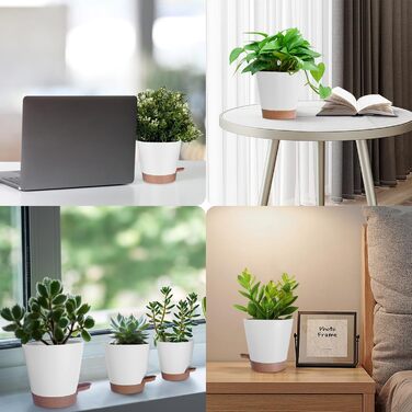 5 шт. пластикові горщики для квітів з системою поливу, 17.8/16.5/15.2/13.9/12.7 см. Самополивні кашпо з підставкою, круглі горщики для квітів, сукулентів, кактусів, кімнатних рослин, балкона та саду, зелені (білий, коричневий)