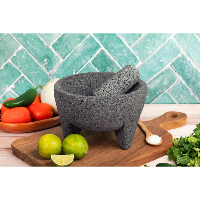 Молот для спецій Molcajete 15,2 см, ручної роботи з вулканічного каменю, мексиканський, для приготування соусів, гуакамоле та спецій