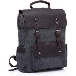 Вінтажний рюкзак VASCHY зі шкіри, полотна, дорожня сумка, для відпочинку в кампусі, підходить для ноутбуків 15 дюймів (38,1 см) сірого кольору