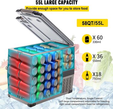 Автохолодильник VEVOR 35/55л нержавіюча сталь 12/24V, 220V: портативний компресорний кулер для авто, кемпінгу, подорожей (-20°C до +20°C)