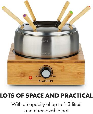 Фондю Klarstein Bambus 1.3л, 800 Вт, нержавіюча сталь, бамбукова база, 6 виделок