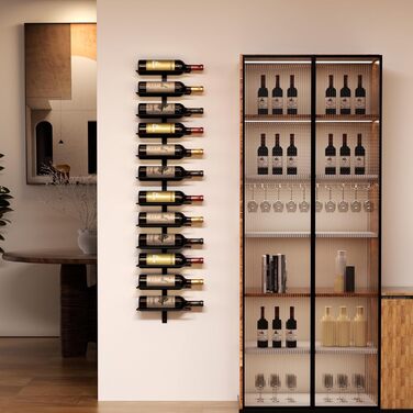 Настінна полиця для вина TJ.MOREE на 12 пляшок, дерев'яний винний стелаж для кухні, бару або їдальні, комплект 4 шт. чорного кольору