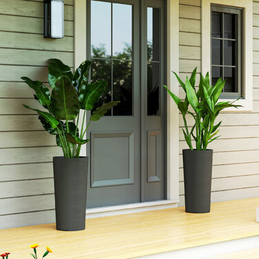 Набір з 2 горщиків для квітів, що складаються в стос, з дренажними отворами, 35x35 см, круглі, темно-сірі
