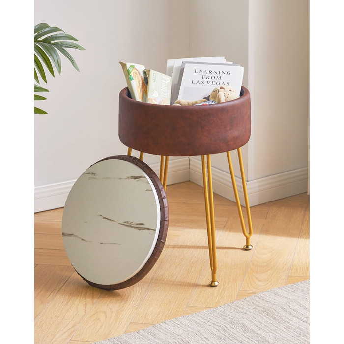 Пуф-табуретка з велюру IBUYKE, кругла, з металевими ніжками, коричневий, для дому