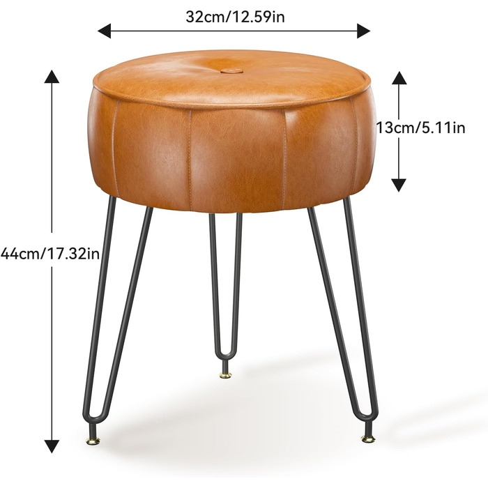 Пуф-стілець для макіяжу YMYNY, стилізований під гарбуз, 32x32x44 см, помаранчевий