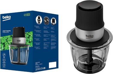 Подрібнювач Beko CHG81442BX, 400 Вт, 2 леза з нержавіючої сталі, скляна чаша 1000 мл, 2-швидкісна робота, нековзна основа, чорний, нержавіюча сталь/чорний