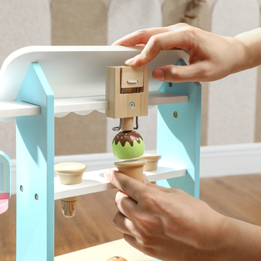 Дитяча іграшка - вантажівка для морозива, дитяча кав'ярня, 17 предметів, дитяча кухня з аксесуарами, піч, МДФ, світло-блакитна