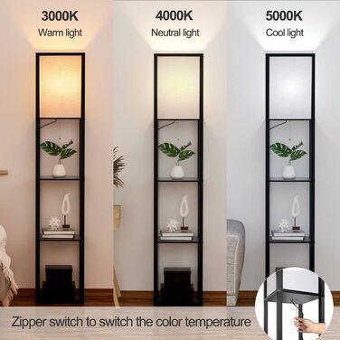 Торшер з дерев'яною поличкою Stehlampe, чорний, 3 режими світла, 1.62м для вітальні, спальні, офісу