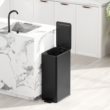 Сміттєвий бак 20л, з плавним закриттям кришки, відділенням для дезодоранту, захистом від відбитків пальців, нержавіюча сталь, чорний