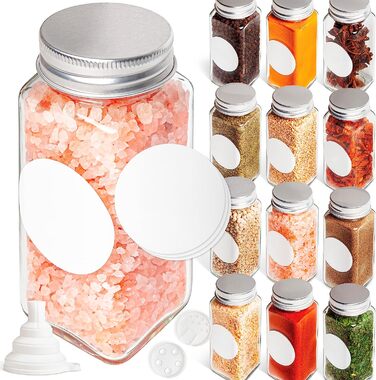 Набір банок для спецій Greeano з дерев'яною кришкою, 12 шт. по 120 мл – скляні ємності для спецій зі знімним розсіювачем