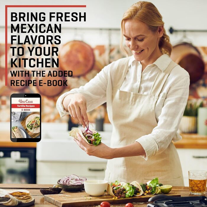 Пресс для тортилій Uno Casa Tortilla Presse 20 см - для тако, роті, з 100 шт. паперу для випікання