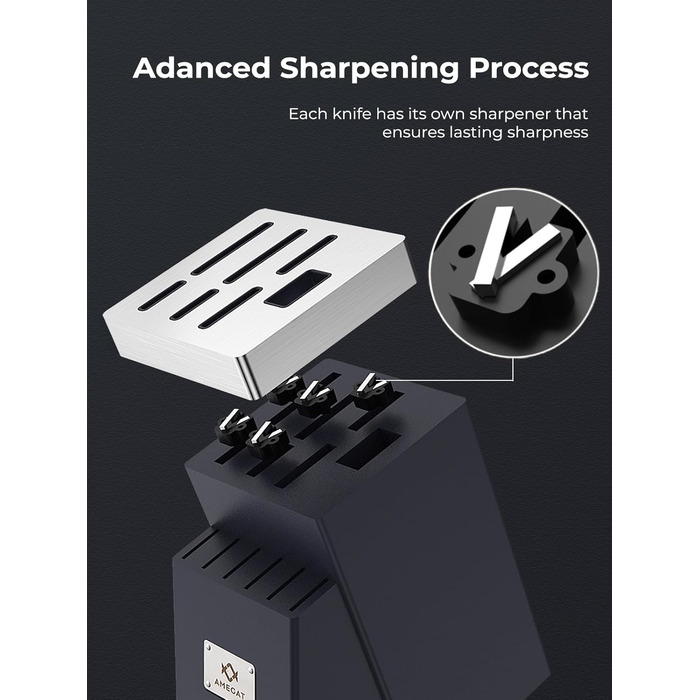 Набір ножів Amegat 14 предметів: кухонний набір з самозаточуванням, нержавіюча сталь, з ергономічними ручками