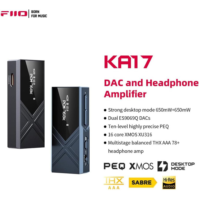 Портативний USB-ЦАП FiiO KA17, подвійний ES9069Q PCM768 DSD512, вихід 3.5/4.4 мм для Android/iOS/Mac/Win10