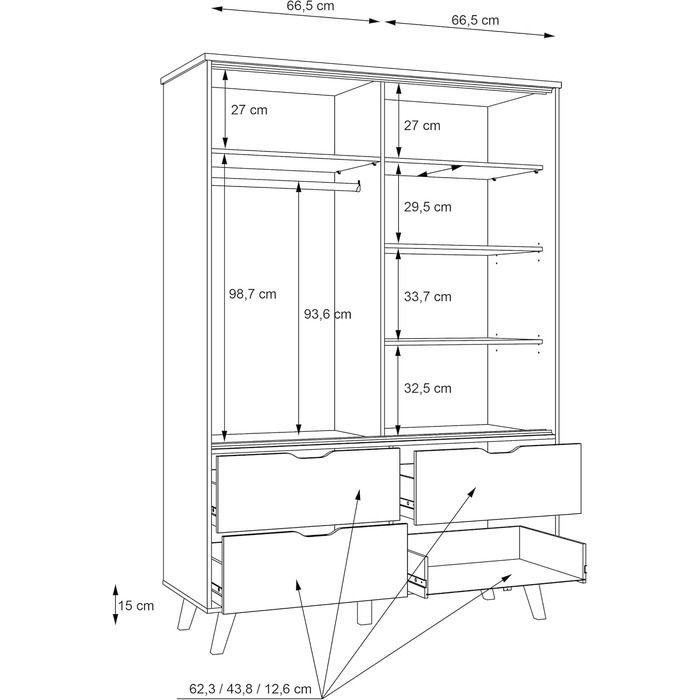 Шафа Forte VANKKA, дуб/білий, 154.7x86.3x42 см, 2 дверцята, 4 шухляди