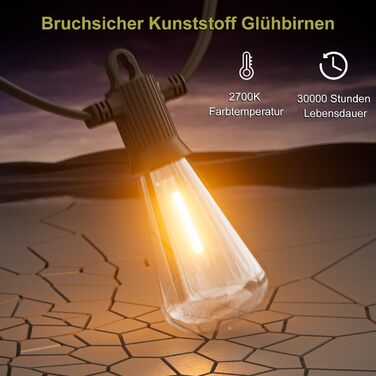 Світлодіодні струнні світильники для вулиці, 27 лампочок ST38, IP65, теплий білий 2700K, прикраса саду/патіо/вечірки, 15M