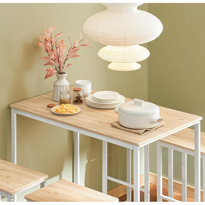 Стільниця SoBuy з 4 стільцями: кухонний/барний стіл для кухні, їдальні, маленьких кімнат. Компактний набір, білий, 100x60x96 см, висота стільця 67 см. OGT15-WN