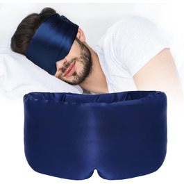 Шовкова маска для сну ATreebag для жінок і чоловіків, 100 приємна для шкіри шовкова маска для очей, велика нічна маска з регульованим ремінцем на липучці для дому та подорожей (синій)