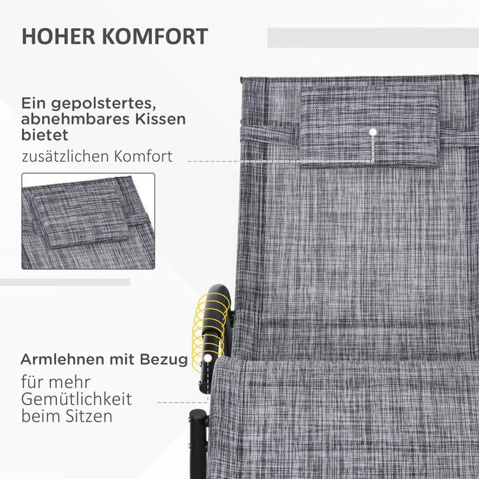 Крісло-гойдалка для саду, розкладне, з підголівником, 155 см x 61 см x 88 см, сірого кольору