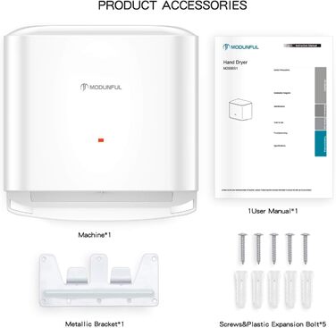 Електричний автоматичний сушар для рук настінний, 1200W (білий) Modunful S1