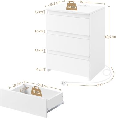 Нічний столик Yaheetech з 3 висувними ящиками, 2 розетками AC та 2 USB-портами, для спальні/вітальні