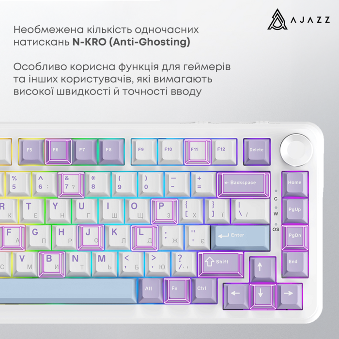Ігрова дротова механічна клавіатура Ajazz AK820 MAX Magnetic switches-Purple-White-Blue-RGB